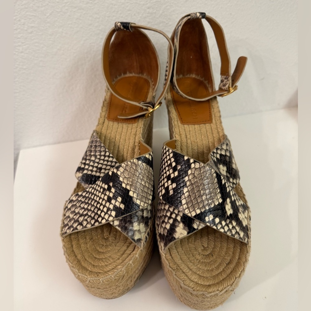 NWOT Tory Burch Selby Snake Printed Leather Wedge Platform Espadrille - Picture 2 of 5
